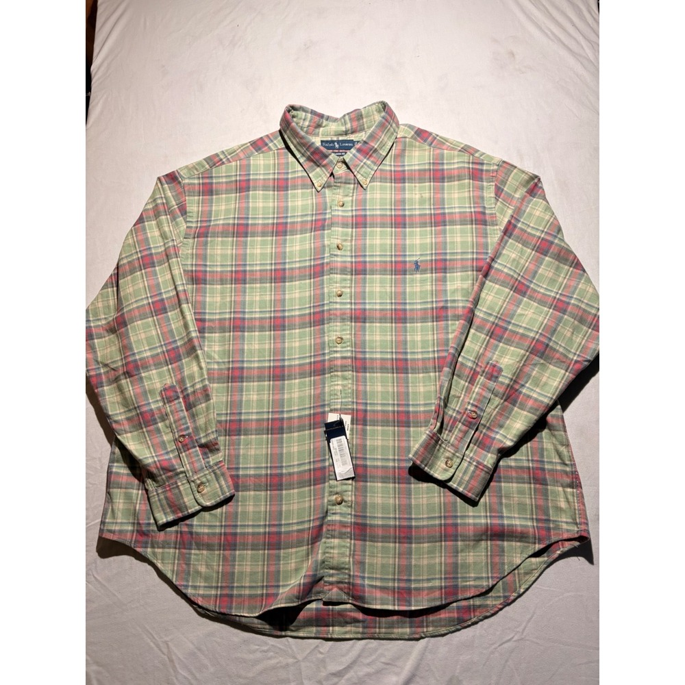 Ralph Lauren Mens 4XB Classic Fit Plaid Flannel Button Down Shirt Green Red New
